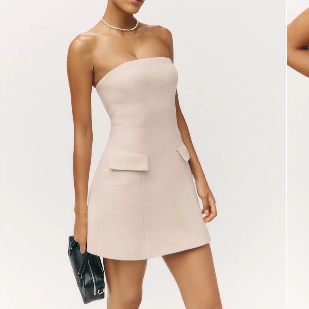 Reformation Wool Strapless Cream Dress